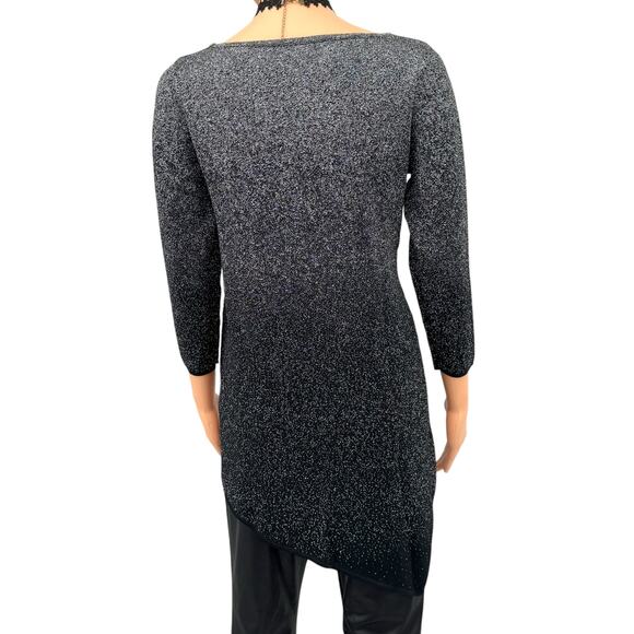 Chelsea & Theodore Metallic Shimmer Tunic Top Sz S Black Lurex Ombre Asymmetric - Picture 4 of 11
